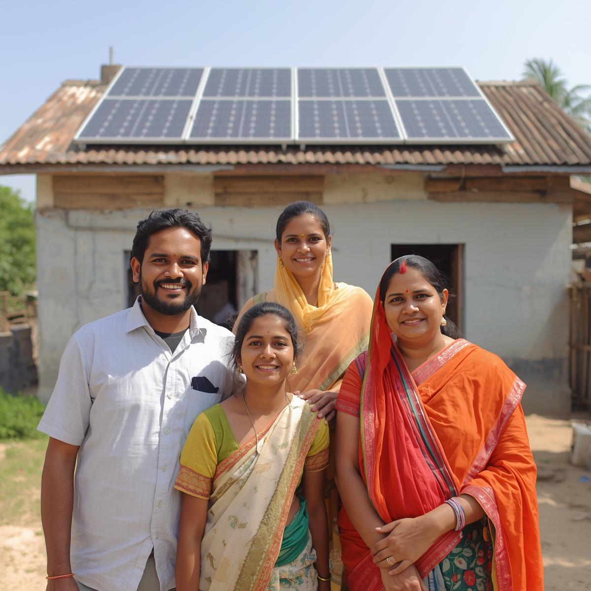 Family with solar panels